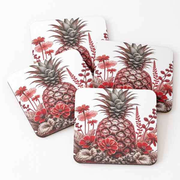 Item preview, Vibrant red pineapple surrounded by exotic flowers and leaves designed and sold by Creative88Art.