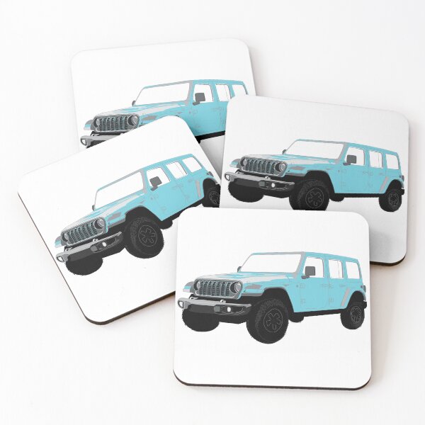 Item preview, Stylized Digital Illustration of a Light Baby Blue Four-Door Off-Road Utility Vehicle with classic Seven-Slot Grille Raised Suspension and All-Terrain Tires designed and sold by laughingwillows.