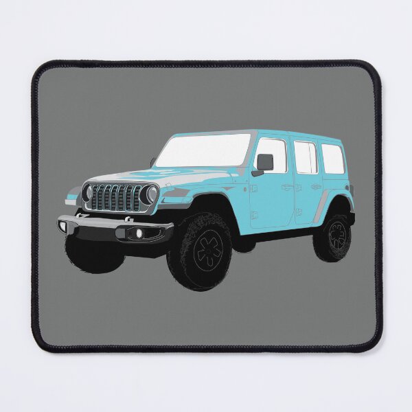 Item preview, Stylized Digital Illustration of a Light Baby Blue Four-Door Off-Road Utility Vehicle with classic Seven-Slot Grille Raised Suspension and All-Terrain Tires designed and sold by laughingwillows.