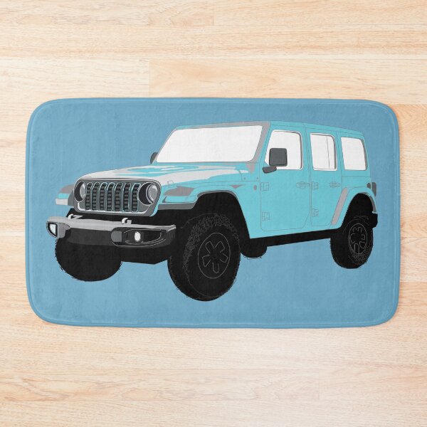 Item preview, Stylized Digital Illustration of a Light Baby Blue Four-Door Off-Road Utility Vehicle with classic Seven-Slot Grille Raised Suspension and All-Terrain Tires designed and sold by laughingwillows.