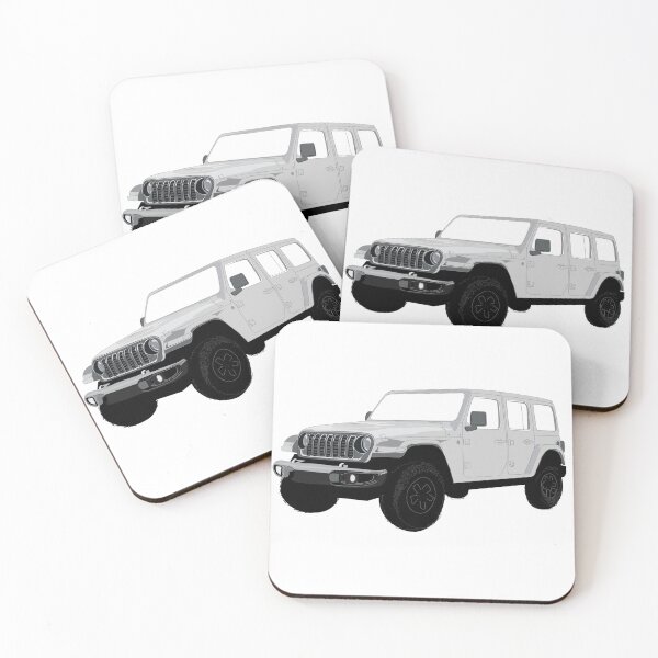 Item preview, Stylized Digital Illustration of a Light Grey Four-Door Off-Road Utility Vehicle with classic Seven-Slot Grille Raised Suspension and All-Terrain Tires designed and sold by laughingwillows.