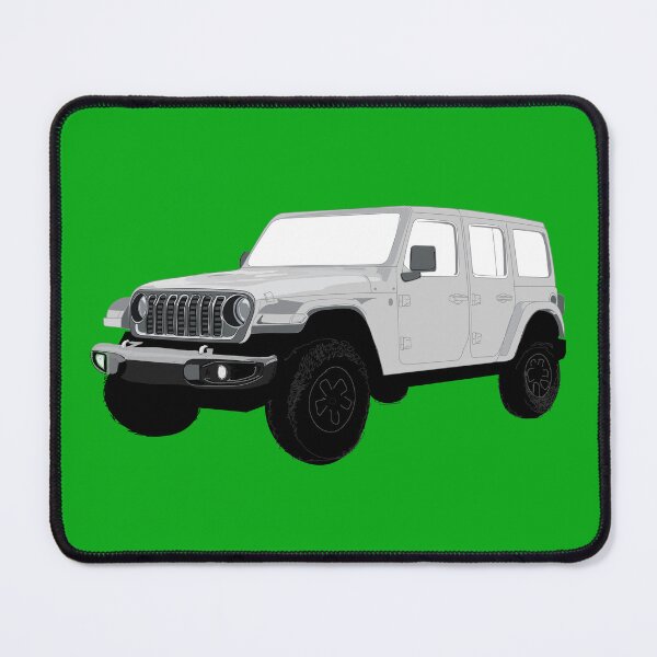 Item preview, Stylized Digital Illustration of a Light Grey Four-Door Off-Road Utility Vehicle with classic Seven-Slot Grille Raised Suspension and All-Terrain Tires designed and sold by laughingwillows.