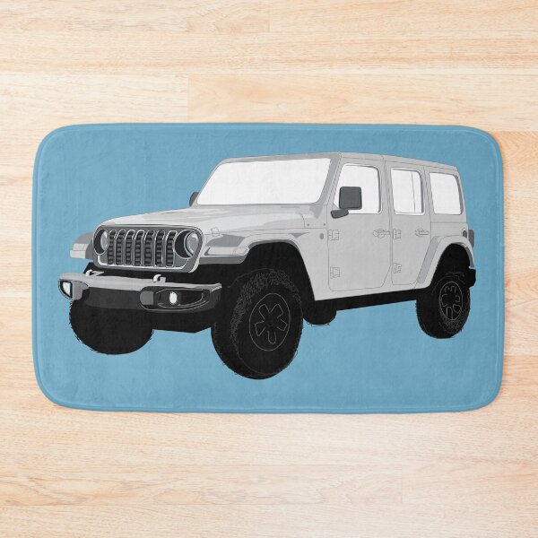Item preview, Stylized Digital Illustration of a Light Grey Four-Door Off-Road Utility Vehicle with classic Seven-Slot Grille Raised Suspension and All-Terrain Tires designed and sold by laughingwillows.