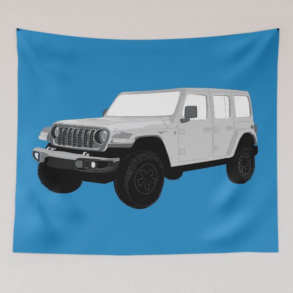 Item preview, Stylized Digital Illustration of a Light Grey Four-Door Off-Road Utility Vehicle with classic Seven-Slot Grille Raised Suspension and All-Terrain Tires designed and sold by laughingwillows.