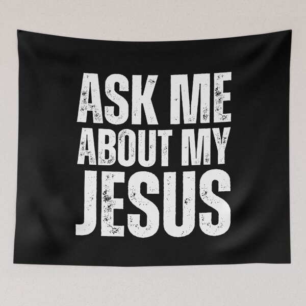 Item preview, Ask Me About My Jesus – Bold Christian Evangelism Design for Faith‑Driven Conversations White Distressed Font designed and sold by GFamilyC.