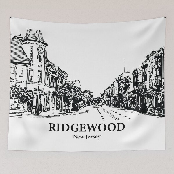 Item preview, Ridgewood NJ - Ink Cityscape Illustration designed and sold by Lakeric Cityscapes.