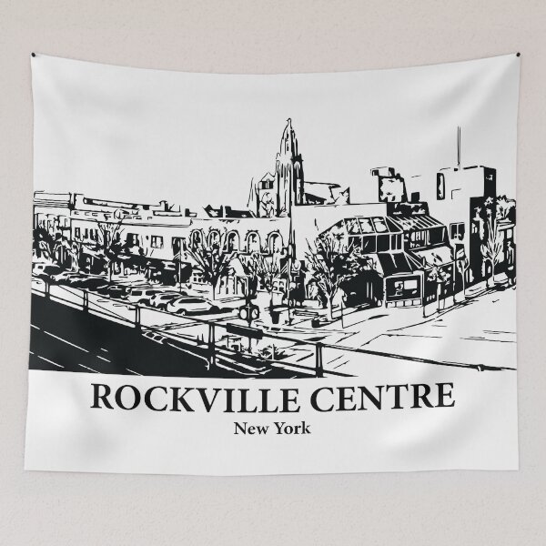 Item preview, Rockville Centre NY - Ink Cityscape Illustration designed and sold by Lakeric Cityscapes.