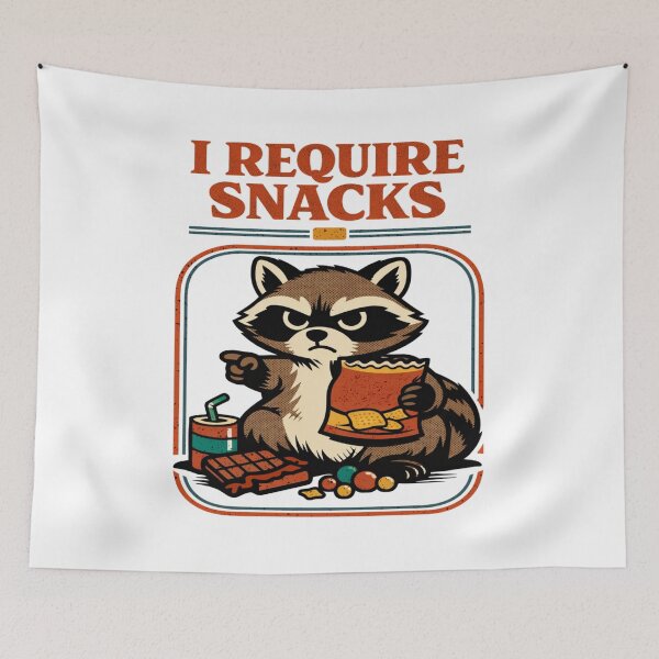 Item preview, I Require Snacks Raccoon Funny Hungry Quote designed and sold by FreshVibe Prints.