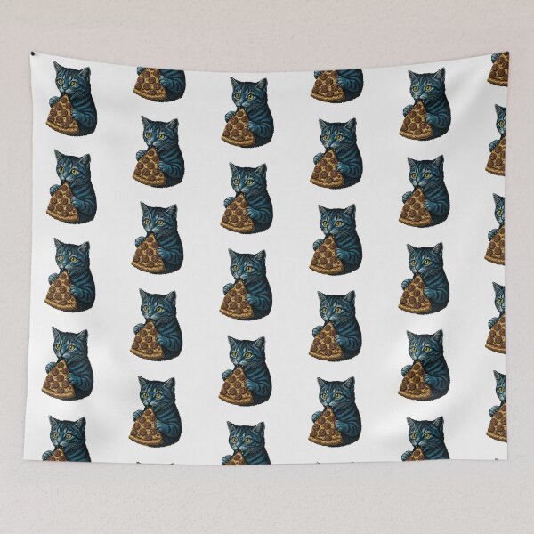 Item preview, Black Cat Eating Salami Pizza Portrait designed and sold by TeeARTHY.