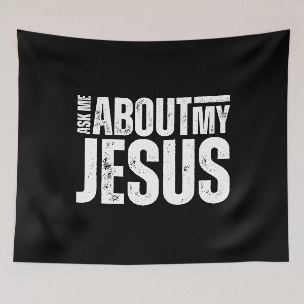 Item preview, Ask Me About My Jesus – Bold Evangelism Design for Faith Conversations and Christian Outreach White Distressed Font SW designed and sold by GFamilyC.