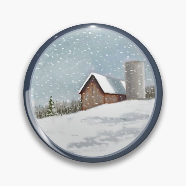 Item preview, Old Barn in Winter with Silo, Solitude, Snowflakes, Digital Painting designed and sold by JoyfulWhimsy.