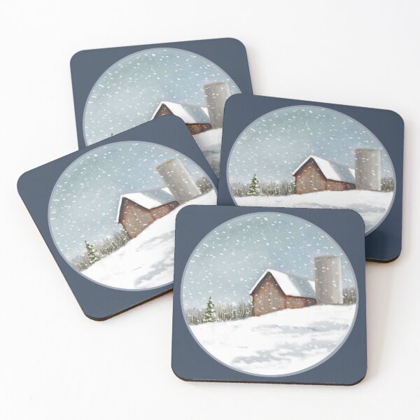 Item preview, Old Barn in Winter with Silo, Solitude, Snowflakes, Digital Painting designed and sold by JoyfulWhimsy.