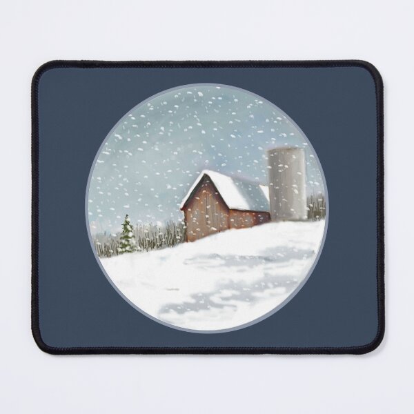 Item preview, Old Barn in Winter with Silo, Solitude, Snowflakes, Digital Painting designed and sold by JoyfulWhimsy.