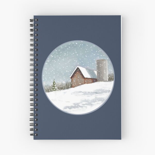 Item preview, Old Barn in Winter with Silo, Solitude, Snowflakes, Digital Painting designed and sold by JoyfulWhimsy.