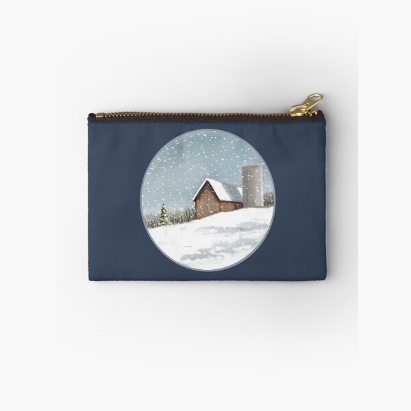 Item preview, Old Barn in Winter with Silo, Solitude, Snowflakes, Digital Painting designed and sold by JoyfulWhimsy.