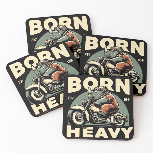 Item preview, Rhinoceros Motorcycle Retro - Born Heavy Cartoon Mascot designed and sold by Zoo-Moo.