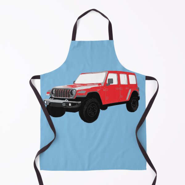 Item preview, Stylized Digital Illustration of a Red Four-Door Off-Road Utility Vehicle with classic Seven-Slot Grille Raised Suspension and All-Terrain Tires designed and sold by laughingwillows.