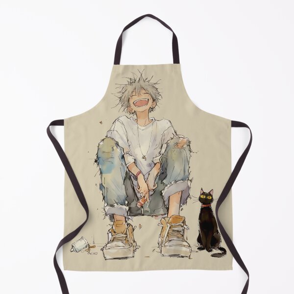 Item preview, Laughing Boy with Black Cat - Watercolor Anime Art designed and sold by MOFAPPAREL.