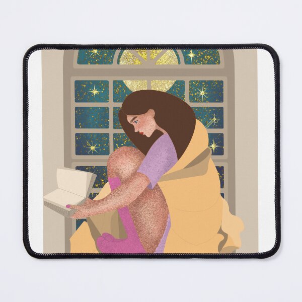 Item preview, woman in a blanket woman reading a book woman sitting on the window reading a book designed and sold by Grin Katalina Floral Patterns & Cozy Art.