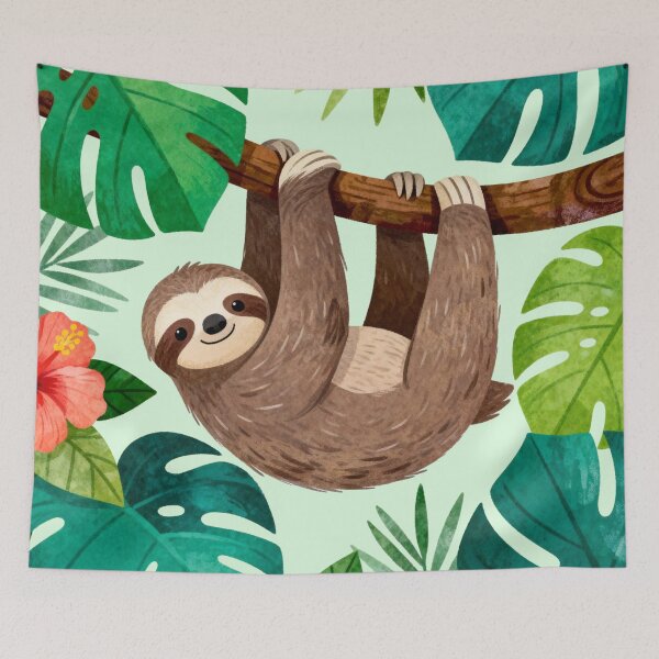 Item preview, Cute Tropical Sloth - Watercolor Jungle Nursery Art designed and sold by HappySproutArt.