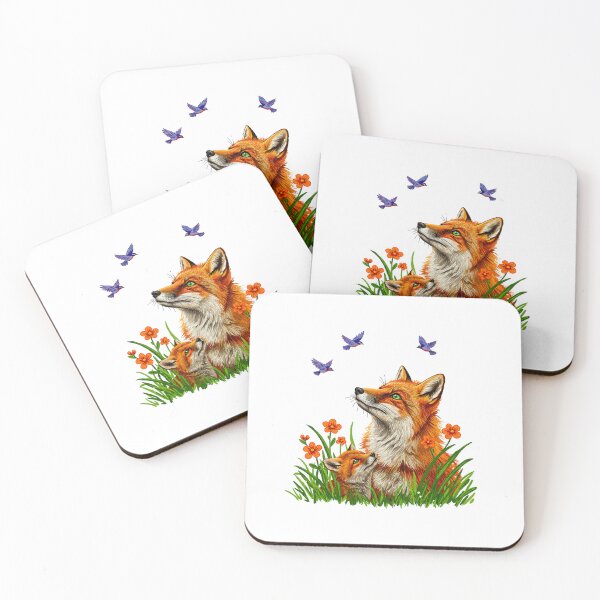 Item preview, Mother Fox and Kit with Purple Birds designed and sold by TeeARTHY.