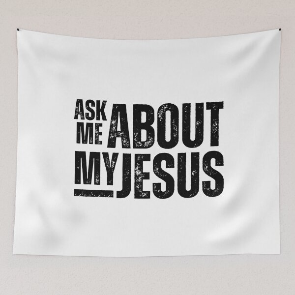 Item preview, Ask Me About My Jesus – Bold Christian Evangelism Design for Faith Conversations and Outreach Black Distressed Font Stacked designed and sold by GFamilyC.