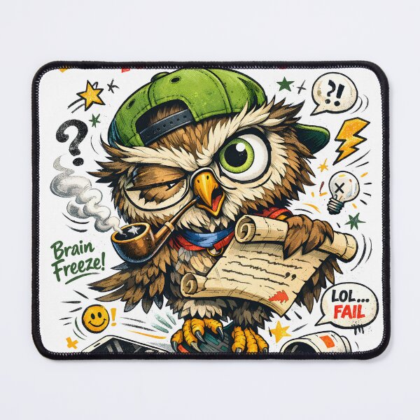 Item preview, Confused Owl Wise But Clueless Relatable Brain Freeze Meme Quote - Funny Academic Sarcasm Vintage Cartoon Illustration by Vivaan Studio designed and sold by Vivaan Studio.