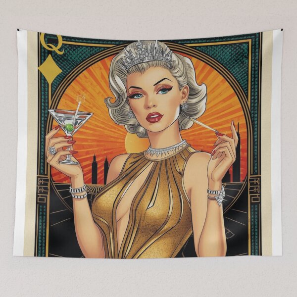 Item preview, Queen of Diamonds Art Deco Atomic Age Playing Card | Retro Futurism | Mid Century Modern Glamour Print designed and sold by MissSaylor.