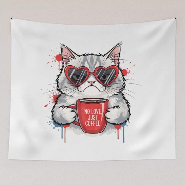 Item preview, No Love Just Coffee Cat Valentine Design designed and sold by Latikshop.