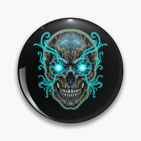 Item preview, Aetherial Bio-Mechanical Skull - Neon and Gold designed and sold by LaNadaYFundante.