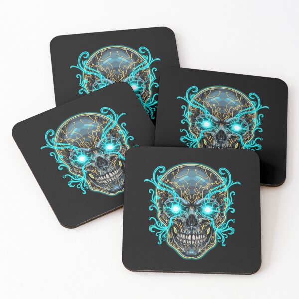 Item preview, Aetherial Bio-Mechanical Skull - Neon and Gold designed and sold by LaNadaYFundante.