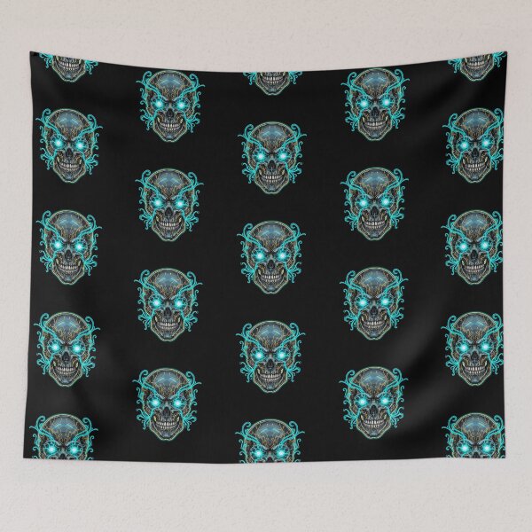 Item preview, Aetherial Bio-Mechanical Skull - Neon and Gold designed and sold by LaNadaYFundante.