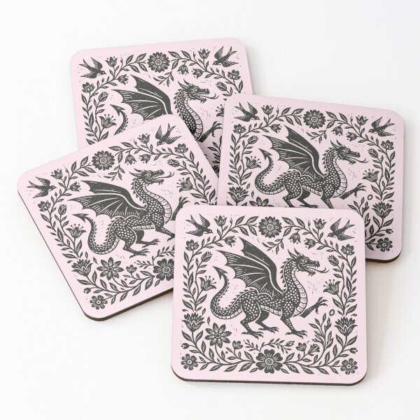 Item preview, Floral Dragon Linocut Style Medieval Fantasy  designed and sold by Y-Vibes.