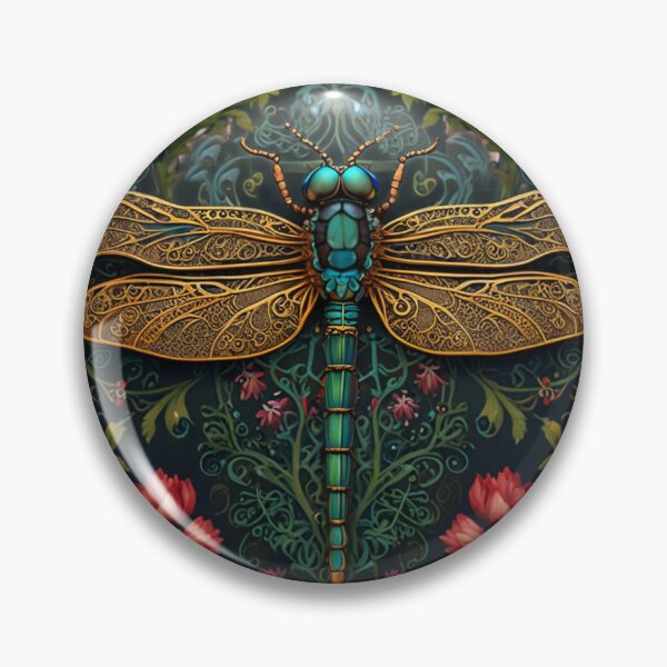 Item preview, Vintage dragonfly pink red floral botanical   designed and sold by hollycooper.
