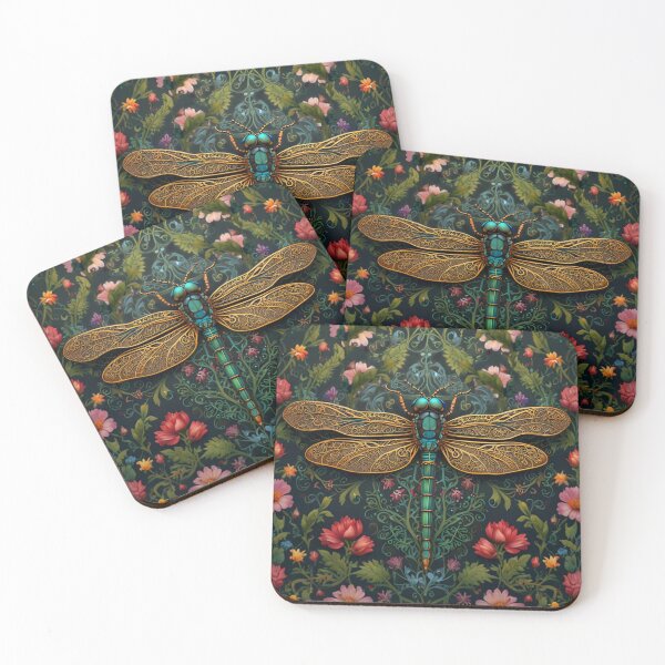 Item preview, Vintage dragonfly pink red floral botanical   designed and sold by hollycooper.