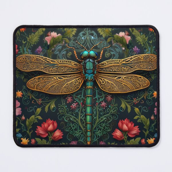 Item preview, Vintage dragonfly pink red floral botanical   designed and sold by hollycooper.