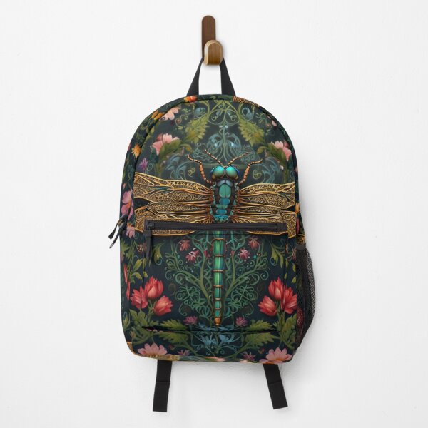 Item preview, Vintage dragonfly pink red floral botanical designed and sold by hollycooper.