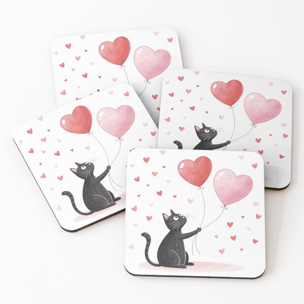 Item preview, Love Is in the Air – Black Cat with Heart Balloons designed and sold by VivoStudio.