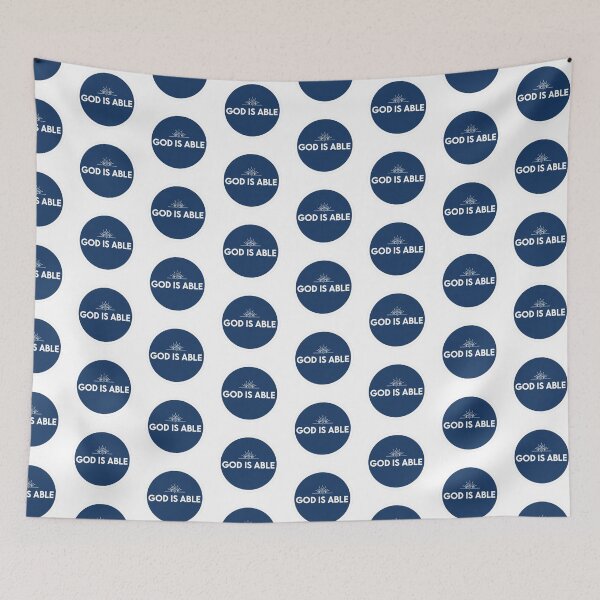 Item preview, God Is Able – Round Blue Christian Design with Sun Rays and Cross designed and sold by Illustrated Faith.