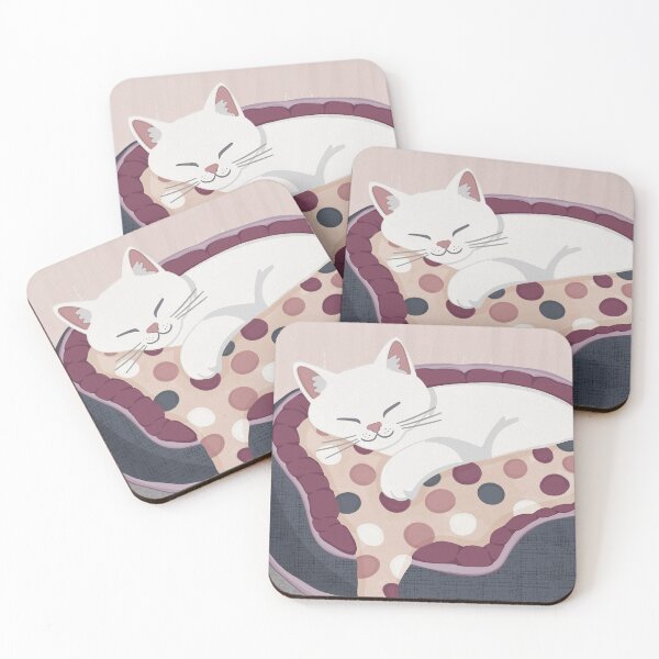Item preview, Sleepy Cat in Polka Dot Cat Bed | Cozy Pastel Cat Illustration designed and sold by TeraLynne.