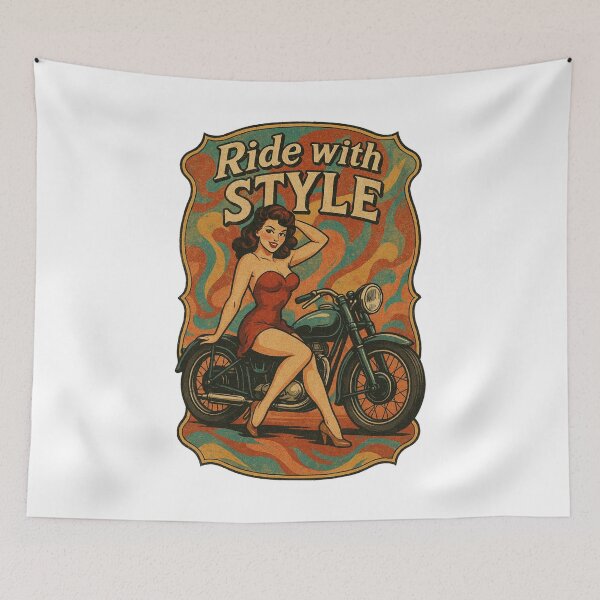 Item preview, Pin-Up Girl on a Retro-Style Motorcycle Ride with Style designed and sold by JonelleTshirts.