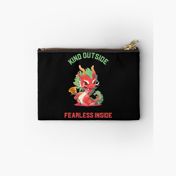 Item preview, Kind Outside, Fearless Inside – Cute Baby Dragon Holding Rose Illustration designed and sold by ArtGMerch.