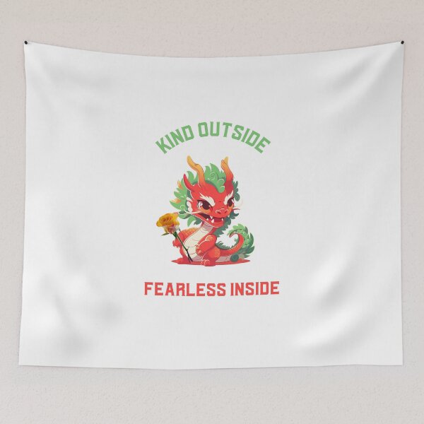 Item preview, Kind Outside, Fearless Inside – Cute Baby Dragon Holding Rose Illustration designed and sold by ArtGMerch.