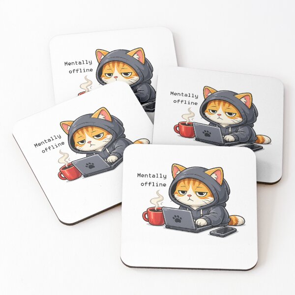 Item preview, Mentally Offline Cat – Burnout Cartoon Working Cat Sticker ,T-Shirt, Mug designed and sold by BernArts.