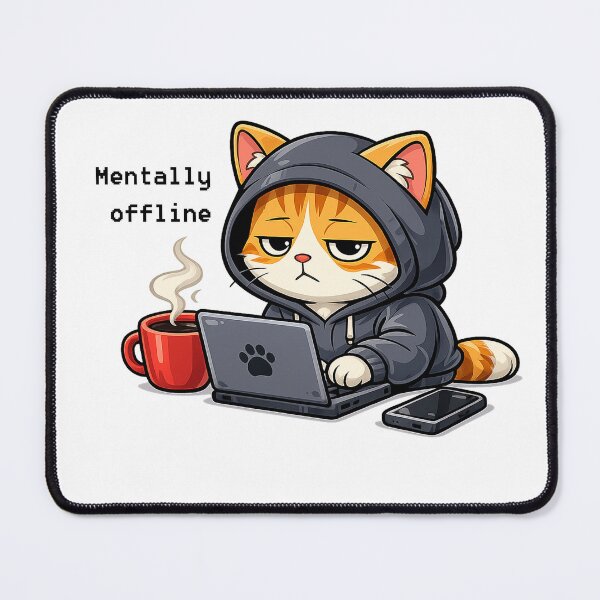 Item preview, Mentally Offline Cat – Burnout Cartoon Working Cat Sticker ,T-Shirt, Mug designed and sold by BernArts.
