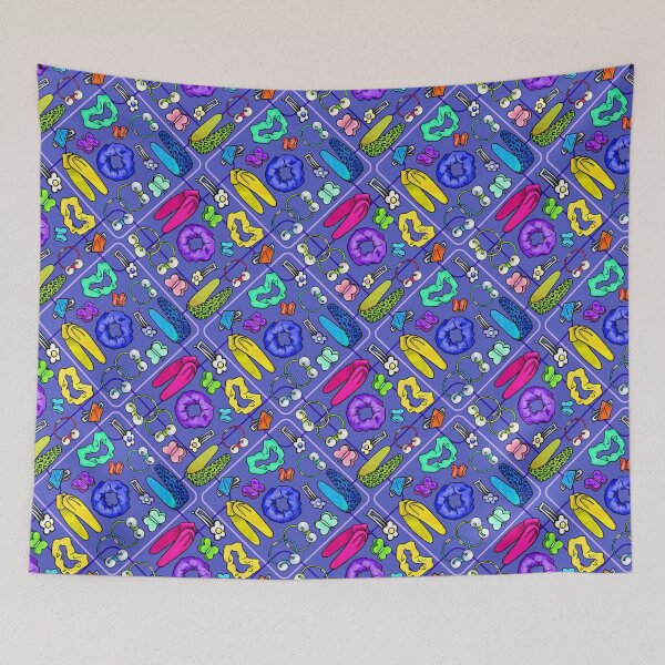 Item preview, Y2k Ducks Hair accessory pattern print indigo version designed and sold by EmmaSB-Designs.