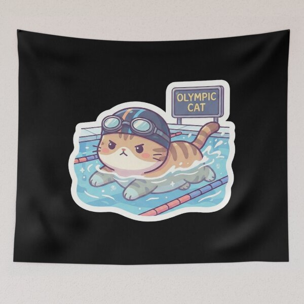 Item preview, Pro Swimmer Cat – Kawaii Pool Athlete designed and sold by Simple Graphics.