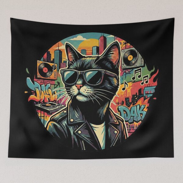 Item preview, Urban DJ Cat with Retro Style designed and sold by  ARTILOGÍA.