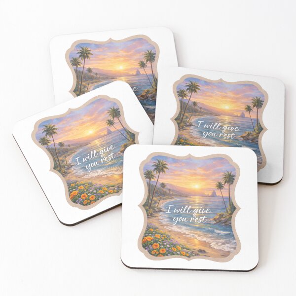 Item preview, I Will Give You Rest – Peaceful Tropical Sunset Art designed and sold by Senkov.