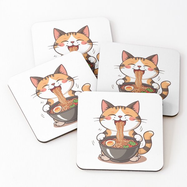 Item preview, Happy and Content Cat Eating Ramen designed and sold by LewpyG.